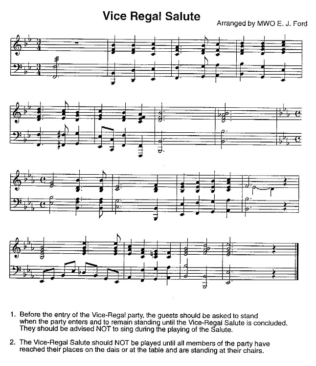 Sheet music showing the Vice-Regal Salute