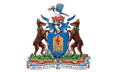 Her Honour Antoinette Perry's personal coat of arms. It shows the text 'One day at a time / Un jour à la fois'